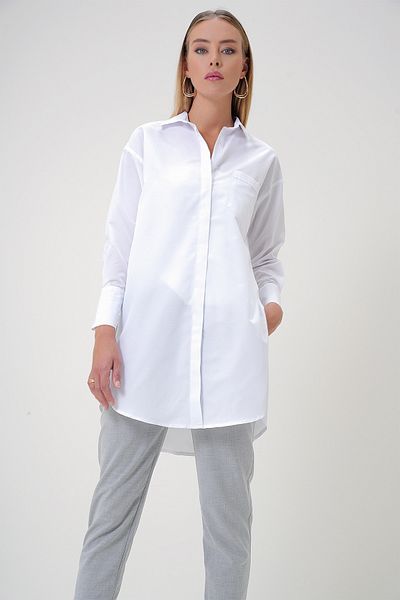 Trend Alaçatı Stili Women's White Hidden Placket Three-Quarter Sleeve Poplin Shirt Alc-X12860