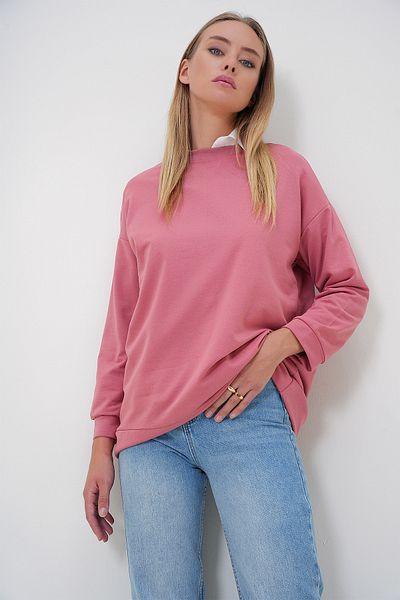 Trend Alaçatı Stili Dried Rose Crew Neck Oversize Women's Sweatshirt - Alc-X12917