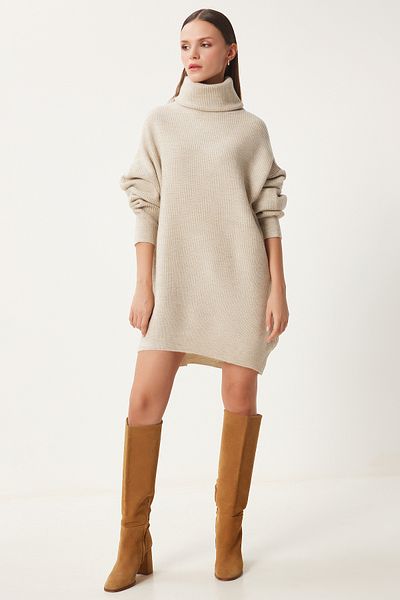 Happiness İstanbul Damski sweter z golfem Stone Turtleneck Long Knitwear Mx00107