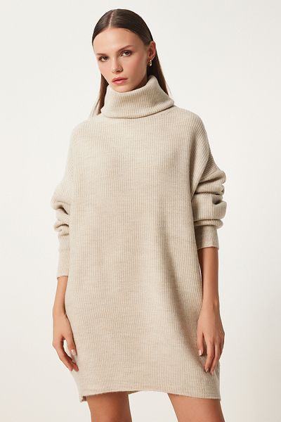 Happiness İstanbul Damski sweter z golfem Stone Turtleneck Long Knitwear Mx00107