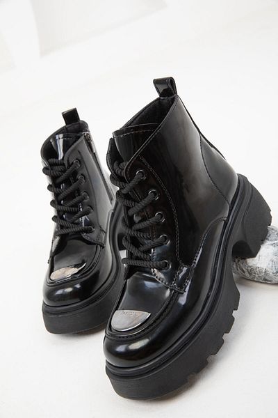 SOHO Patent Leather Black Women's Boots - 19883 Model Bootie