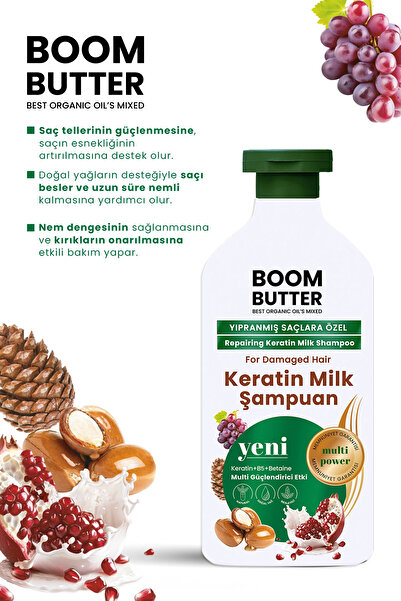 BOOM BUTTER Multifonksiyonel (7 AKTİF) Keratin Milk Şampuan 400 ml