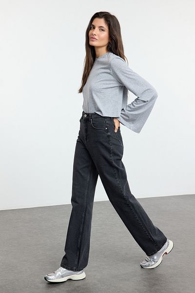 Trendyol Collection High Waist Black Long Straight Jeans - Twoaw23Je00111