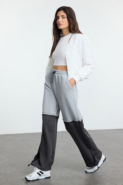Trendyol Collection Multicolored Color Block Loose Jogger Thick Knitted Sweatpants Pants Twoaw25Ea00015