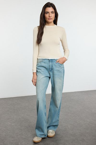 Trendyol Collection Ελαστικό ύφασμα βισκόζης - Πλεκτή μπλούζα με πέτρα TWOAW25BZ00114