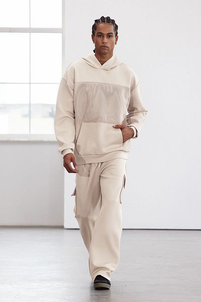 Trendyol Collection Limitovaná edice Mink Oversize/Wide Cut Mesh Detailed Mikina s kapucí Tmnaw25Sw00173