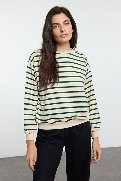 Trendyol Collection Anthrazit-grün gestreiftes 2er-Pack Regular/Normal Fit Strick-Sweatshirt TWOAW25SW00287