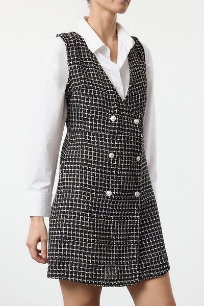 Edit by Trendyol Tweed Fabric Black Mini Gilet Dress - Tedaw25El00022
