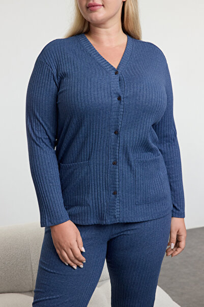 Trendyol Curve Піжама з V-подібним вирізом з індиго Orme TBBAW25AI00083