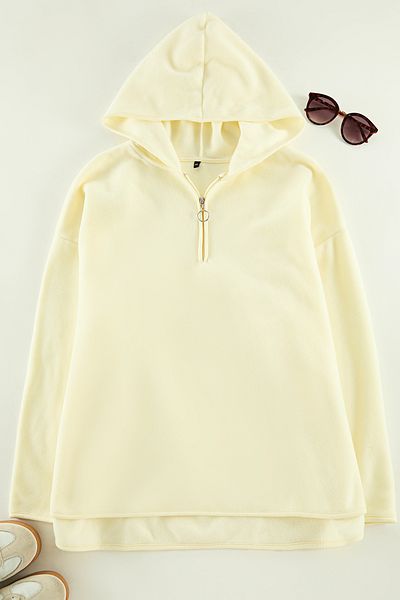 Trendyol Curve Plus Size Ecru Dzianinowa Bluza - Gruby Polar Kaptur i Zamek Błyskawiczny Tbbaw25Ao00030