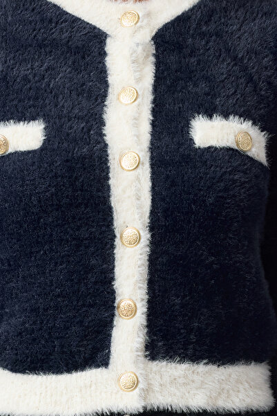 Trendyol Collection Sötétkék termés szakáll/toll fonal kabát megjelenés Kötött kardigán TWOAW23HI00549