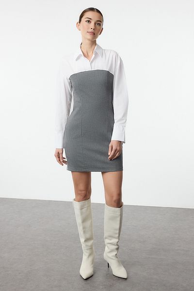 Trendyol Collection Strapless Gray Bodycon Mini Shirt Dress - Twoss24El00751