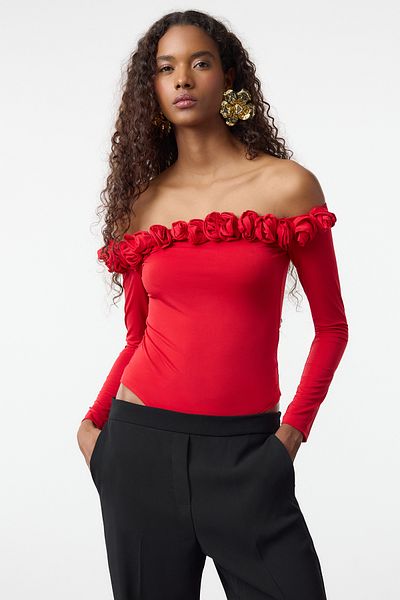 Trendyol Collection Red Rose részletes kötött test TPRAW25BD00015