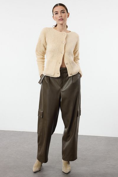 Trendyol Collection Knitwear Cardigan - Stone Boucle Pocket, Twoaw25Hi00126