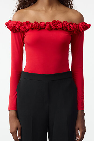 Trendyol Collection Red Rose részletes kötött test TPRAW25BD00015