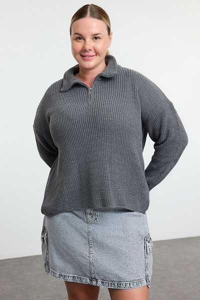 Trendyol Curve Anthracite Zip Collar Knitwear Sweater Tbbaw25An00026