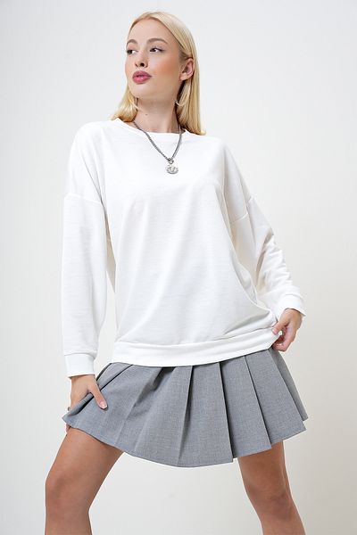 VAGGON Weißes Basic-Sweatshirt mit Rundhalsausschnitt für Damen in Übergröße Prm1096