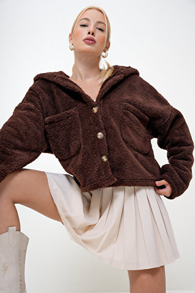 VAGGON Γυναικείο βελούδινο παλτό με διπλή τσέπη με κουκούλα PRM1101