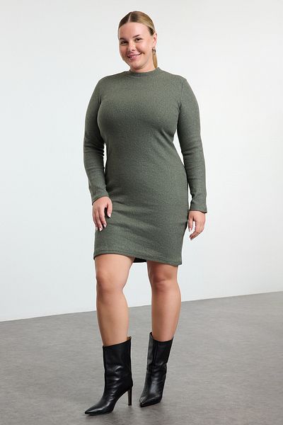 Trendyol Curve Khaki testhezálló Wick téli kötött nagy méretű ruha