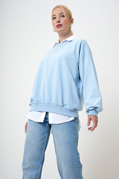 VAGGON Γυναικείο φούτερ Blue Oversize Crew Neck - PRM1046