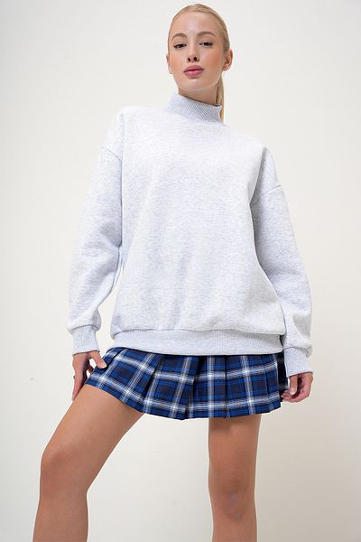 VAGGON Graues Basic-Sweatshirt mit Rollkragen und drei Fäden für Damen PRM1050