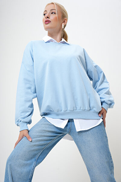 VAGGON Γυναικείο φούτερ Blue Oversize Crew Neck - PRM1046