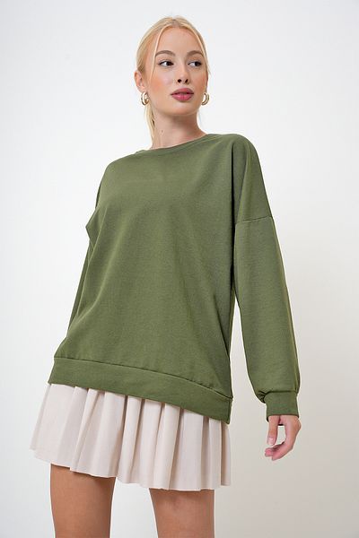 VAGGON Dámská mikina Khaki Color Oversize Crew Neck - Prm1096
