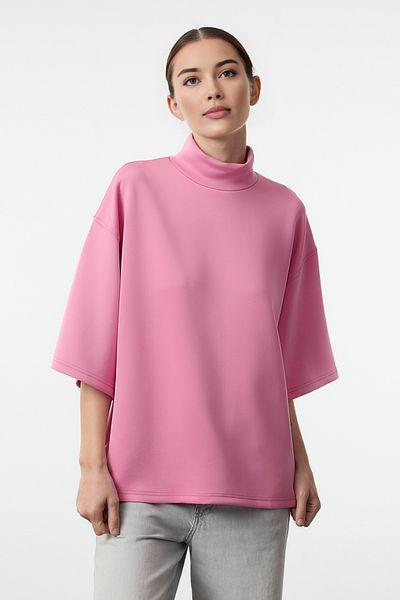 Trendyol Collection Růžová oversize/široký stojáček pletená mikina s tříčtvrtečním rukávem Twoaw25Sw00016