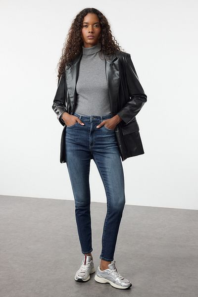 Trendyol Collection Blugi skinny albaștri cu talie înaltă TWOAW25JE00299