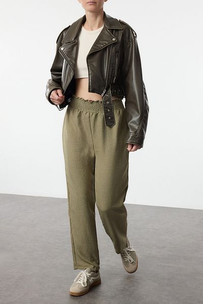 Edit by Trendyol Khaki Wide Leg - Elastic Waist Woven Trousers Tedaw25Pl00016