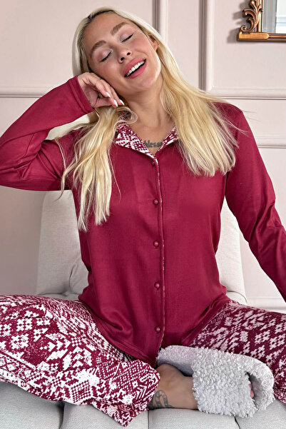 Pijamaevi Set de pijamale pentru damă, cu nasturi în față, cu modele sociale ...