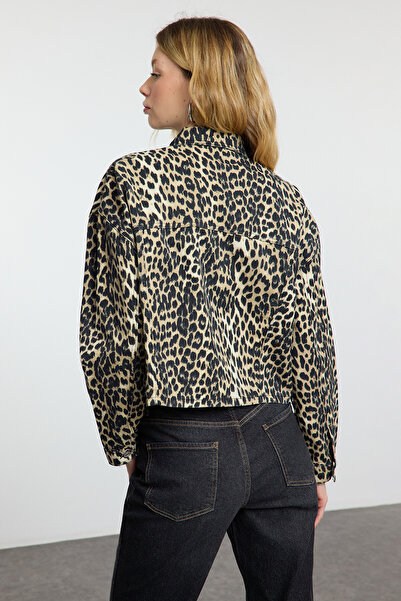 Trendyol Collection Többszínű leopárdmintás barna Crop farmer dzseki TWOSS21CE0046