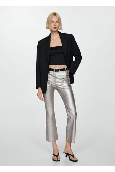 MANGO Woman Metallic Flare Pants