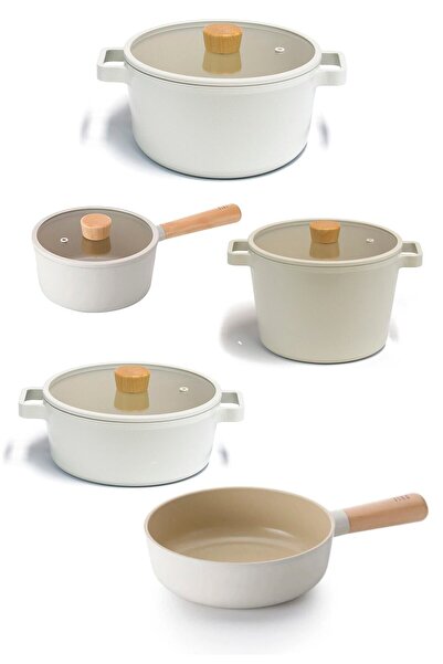 NEOFLAM Fika Beige 9 Piece Aluminum Cast Pot Pan Set 26d24k22d18s26w