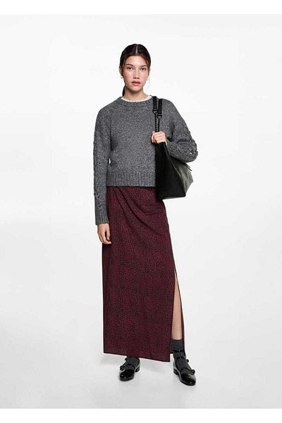 Mango Teen Leopard Patterned Midi Skirt