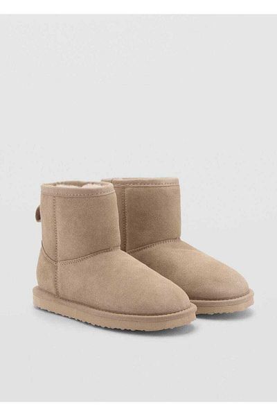MANGO Kids Leather Ankle Boots with Fur Inside