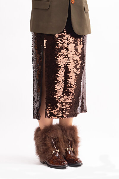 Nemesis Shoes Reina Kadın Bot Taba Kroko Deri Kürklü