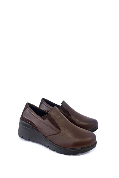 Saracshoes Gerçek Deri Kadın Dolgu Topuk Kahverengi Glare