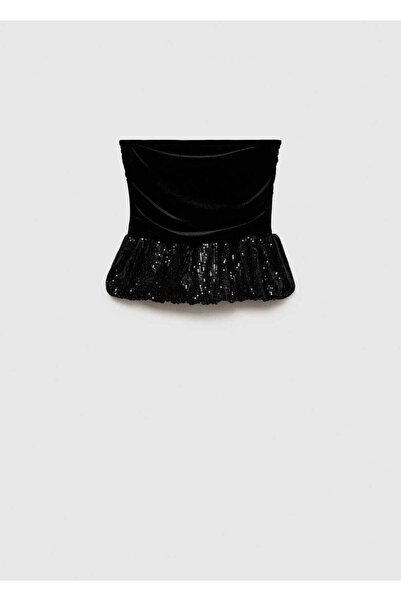 MANGO Woman Βελούδινη μπλούζα με λεπτομέρεια από πούλιες