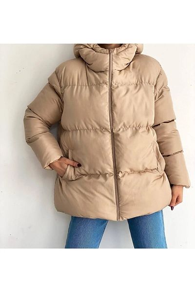 Birru Butik Women's Hooded Basen Length Puffer Jacket