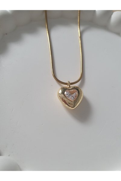 BS JEWELRY Crystal Stone Heart Steel Chain Necklace