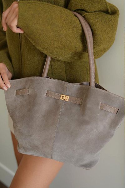 Lifonbag Дамска велурена чанта за рамо и ръка с дълга каишка с магнит от естествена кожа