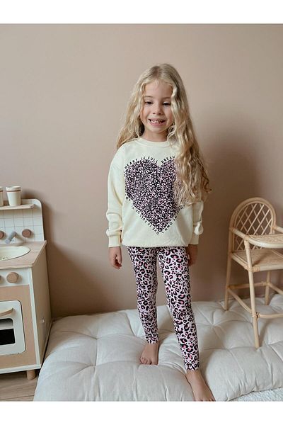 YİGİT BUTİK Yigit Boutique Leopard Printed Tights Girl's Top and Bottom Set