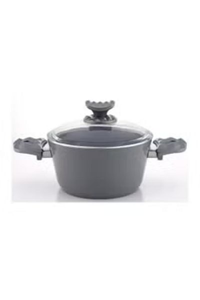 AVCI HOME MAKER Hella Ceramic Non-Stick Surface Casserole - 28cm - Tempered Glass Lid - PFOA Free - Grey
