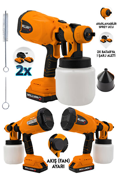 Millian İtalyan Çift Akülü Şarjlı Boya Tabancası Sprey Boya Püskürtme İlaçlam...