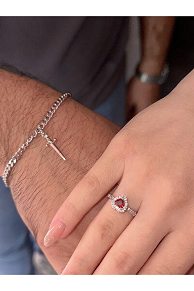 Harlofia Jewelry Heart Sword Ring and Bracelet Set Matching Set