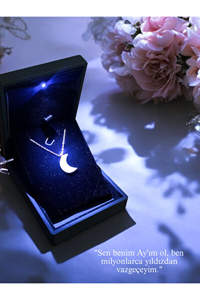 Soprano Silver IŞIKLI KUTUDA Gece Parlayan Ay Kolye 925 Ayar Gümüş, 14 AYAR ALTIN KAPLAMA