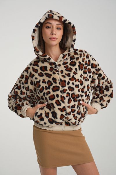 jöns since 1997 Women's Hooded Leopard Pattern Plush Fur Coat