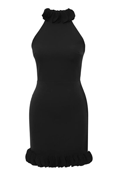 Keikei Siyah krep kolsuz kısa elbise