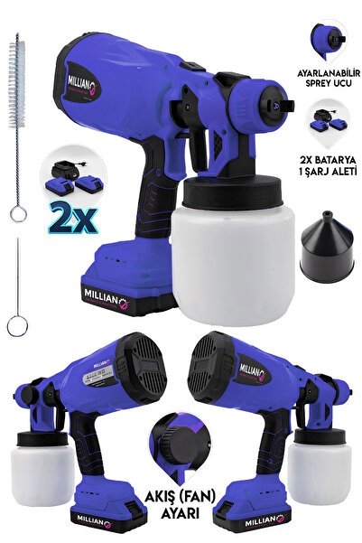 Millian İtalyan Çift Akülü Şarjlı Boya Tabancası Sprey Boya Püskürtme İlaçlam...
